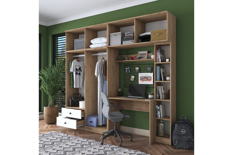 Fryderyk Garderobe 240x216,8 cm - Valnøtt/Hvit - Oppbevaring - Garderober & garderobesystem