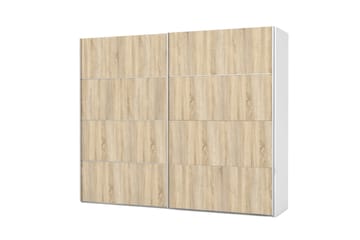 Garderob Justina 242 cm 2 Skyvedører 4 Hyller 4 Stenger - Hvit|Brun - Oppbevaring - Garderober & garderobesystem