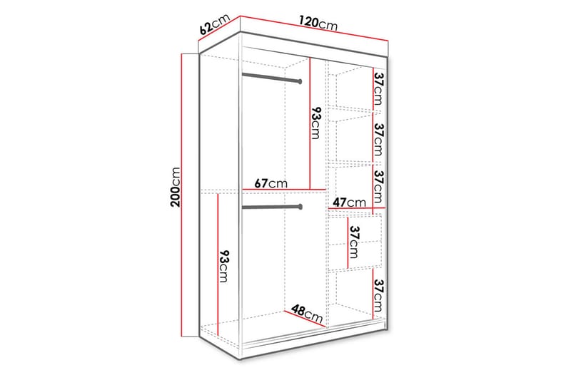 Garderob med Speil Kant Marmesa 120 cm Marmormønster - Hvit/Svart/Gull - Garderober & garderobesystem