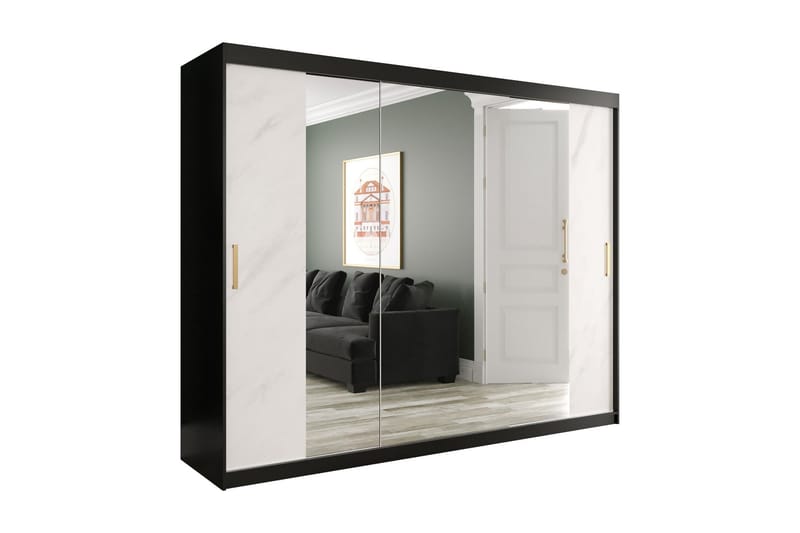 Garderob med Speil Kant Marmesa 250 cm Marmormønster - Hvit/Gull - Garderober & garderobesystem