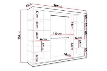 Garderob med Speil Kant Marmesa 250 cm Marmormønster - Svart - Oppbevaring - Garderober & garderobesystem