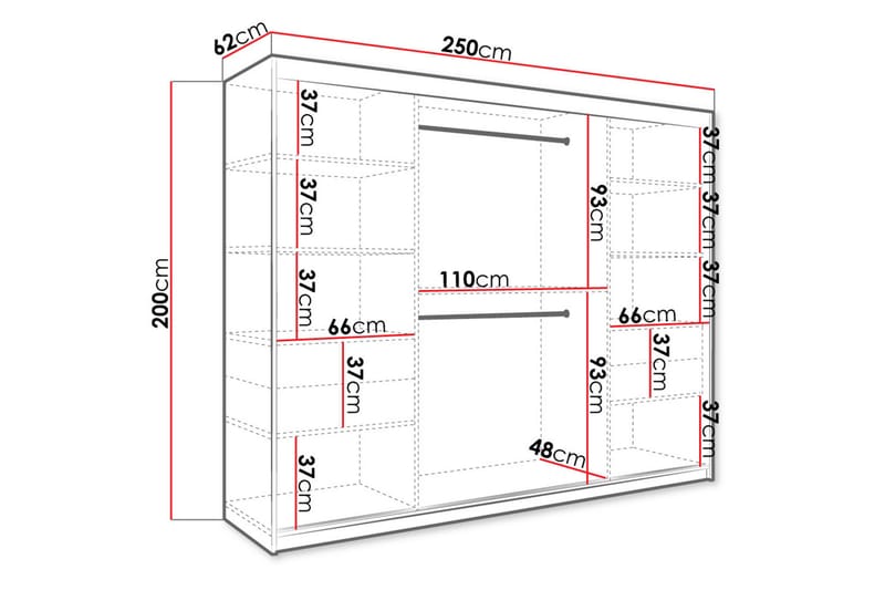 Garderob med Speil Kant Marmesa 250 cm Marmormønster - Svart - Oppbevaring - Garderober & garderobesystem