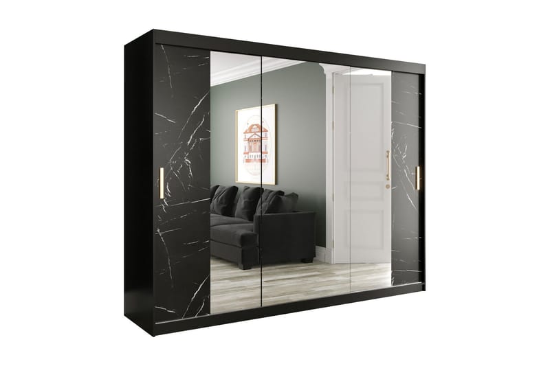 Garderob med Speil Kant Marmesa 250 cm Marmormønster - Svart - Garderober & garderobesystem