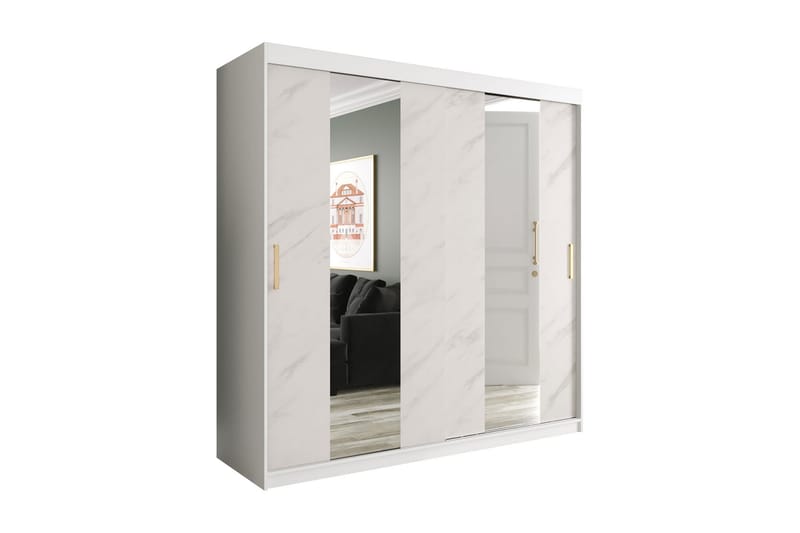 Garderob med Speil Midt Marmesa 200 cm Marmormønster - Hvit/Gull - Garderober & garderobesystem