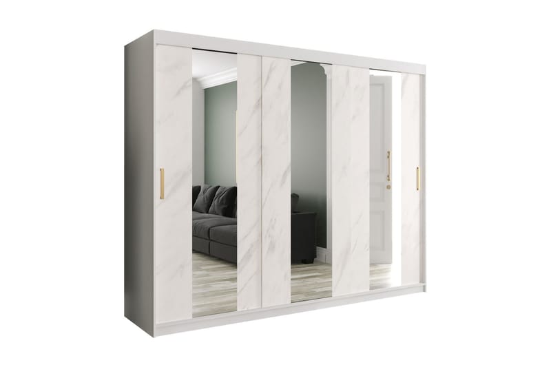 Garderob med Speil Midt Marmesa 250 cm Marmormønster - Hvit/Gull - Garderober & garderobesystem
