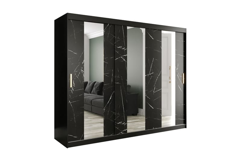 Garderob med Speil Midt Marmesa 250 cm Marmormønster - Svart - Garderober & garderobesystem