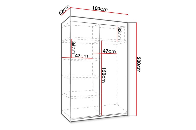 Garderob Trissma LED-belysning Blå 100 cm - Mørk Aske - Garderober & garderobesystem - Garderobeskap