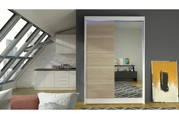 Garderobe + LED - Hvit / Eik - Oppbevaring - Garderober & garderobesystem