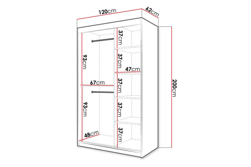 Garderobe 120 - Hvit|Svart - Garderober & garderobesystem - Garderobeskap