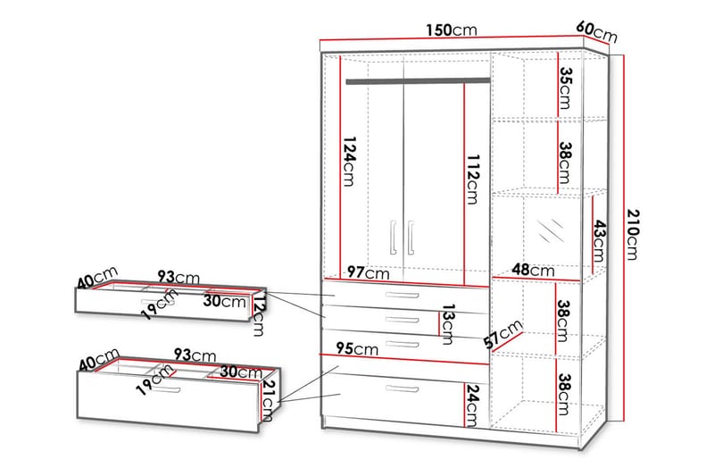 Garderobe 150 - Hvit - Garderober & garderobesystem