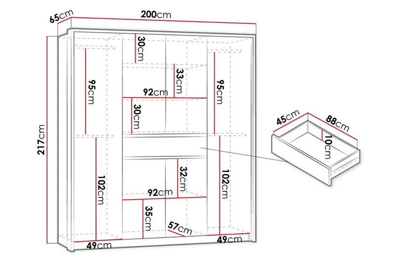 Garderobe 200 cm - Hvit - Oppbevaring - Garderober & garderobesystem