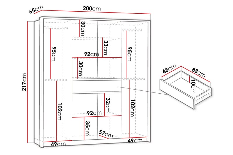 Garderobe 200 cm - Hvit - Oppbevaring - Garderober & garderobesystem