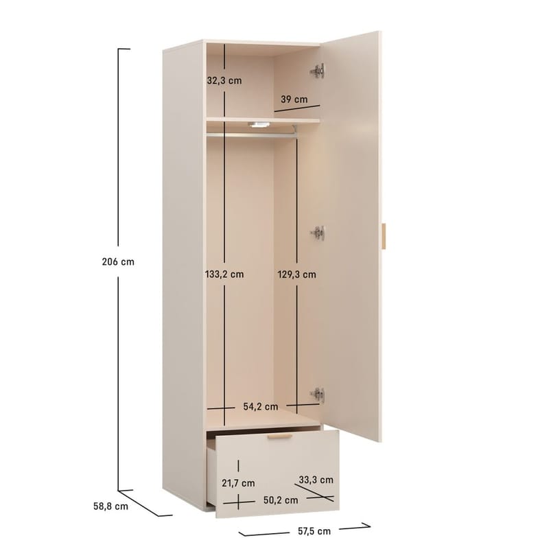 Garderobe 4 You Fresh 1 Dør - Sandbeige - Oppbevaring - Garderober & garderobesystem