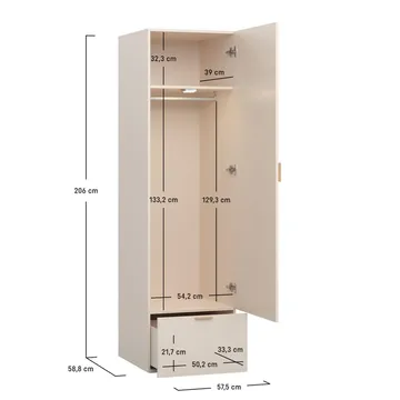 Garderobe 4 You Fresh 1 Dør - Sandbeige - Oppbevaring - Garderober & garderobesystem