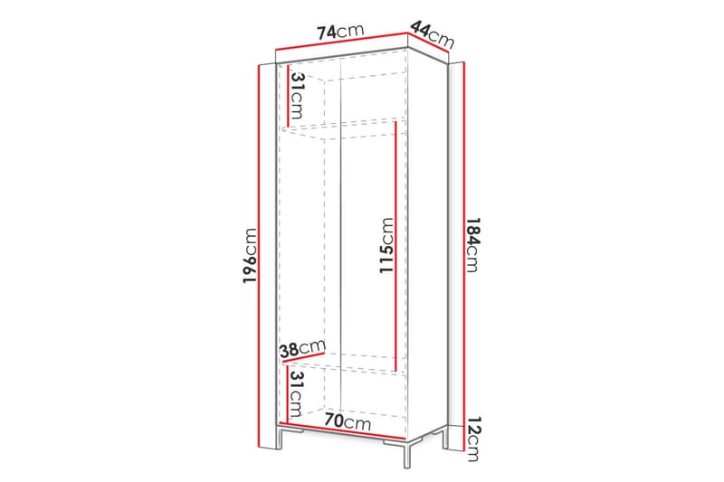 Garderobe 74 cm i Lyst Tre - Gull|Svart - Oppbevaring - Garderober & garderobesystem
