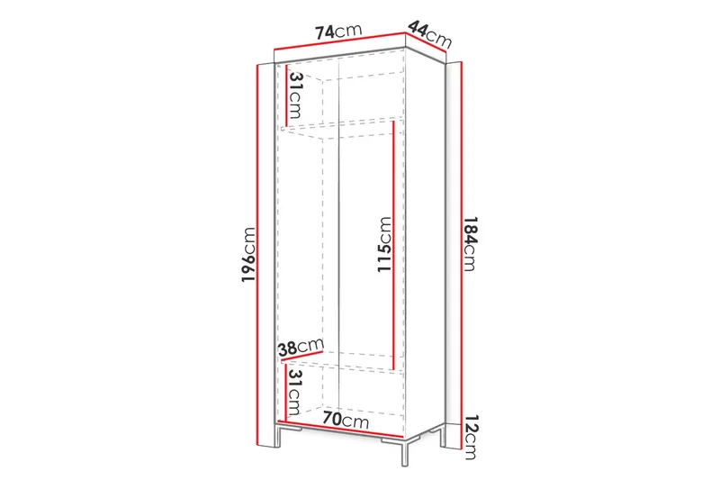 Garderobe 74 cm i Malt Tre - Hvit|Gull - Oppbevaring - Garderober & garderobesystem