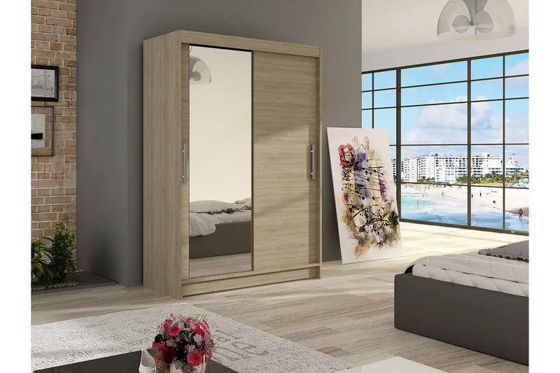 Garderobe Aldo 120 cm Skyvedører Bøyd Speil - Hvit - Oppbevaring - Garderober & garderobesystem