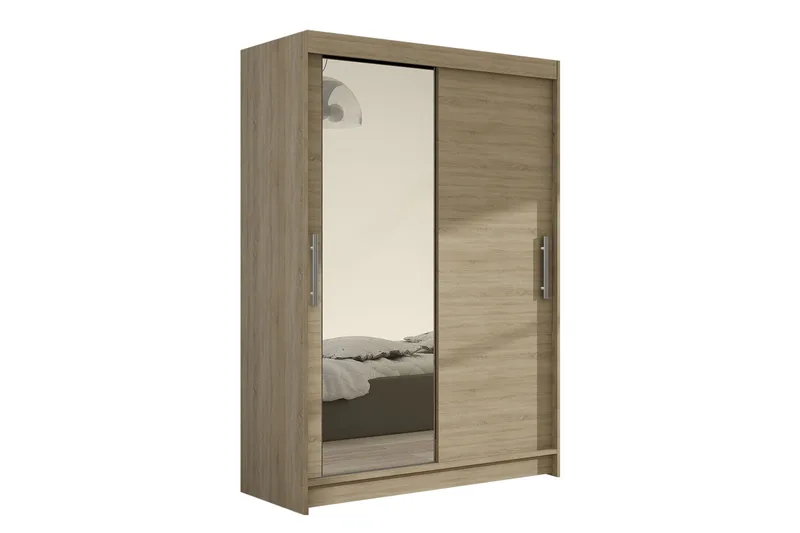 Garderobe Aldo 120 cm Skyvedører Bøyd Speil, Hvit
