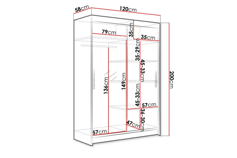 Garderobe Aldo 120 cm Skyvedører Bøyd Speil - Hvit - Oppbevaring - Garderober & garderobesystem