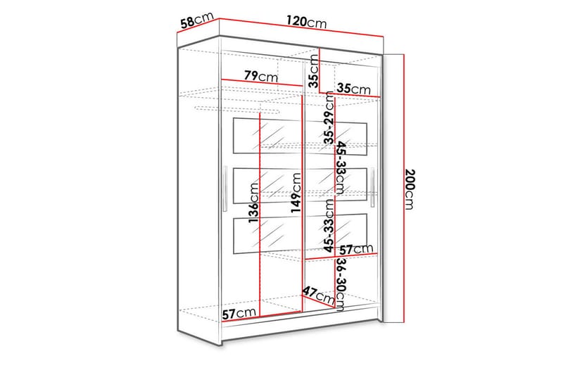 Garderobe Aldo Skyvedører Delt Speil - Hvit - Garderober & garderobesystem