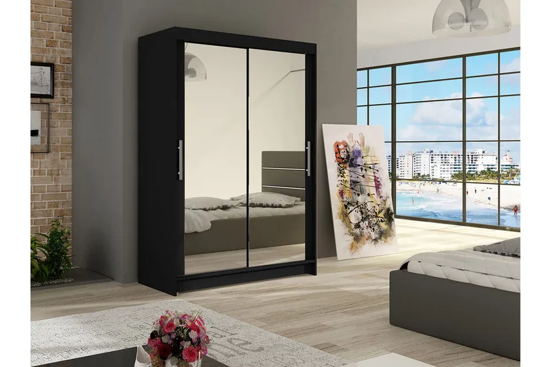 Garderobe Aldo Skyvedører Speil - Svart - Oppbevaring - Garderober & garderobesystem