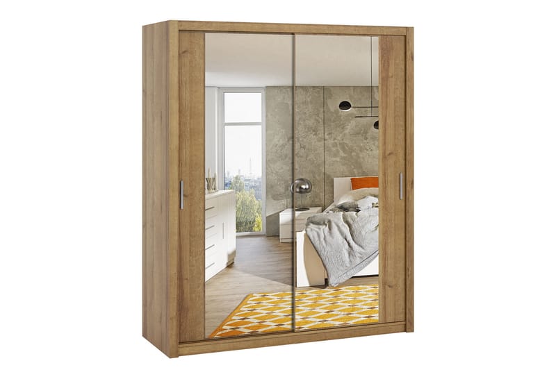 Garderobe Barriga 180 cm med Speil - Gyllen Natur - Garderober & garderobesystem