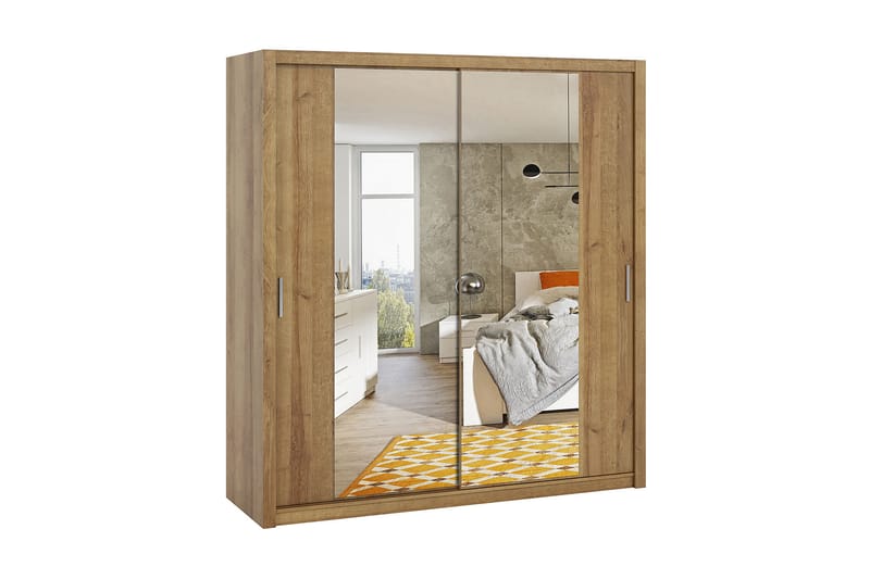 Garderobe Barriga 200 cm med Speil - Gyllen Natur - Garderober & garderobesystem