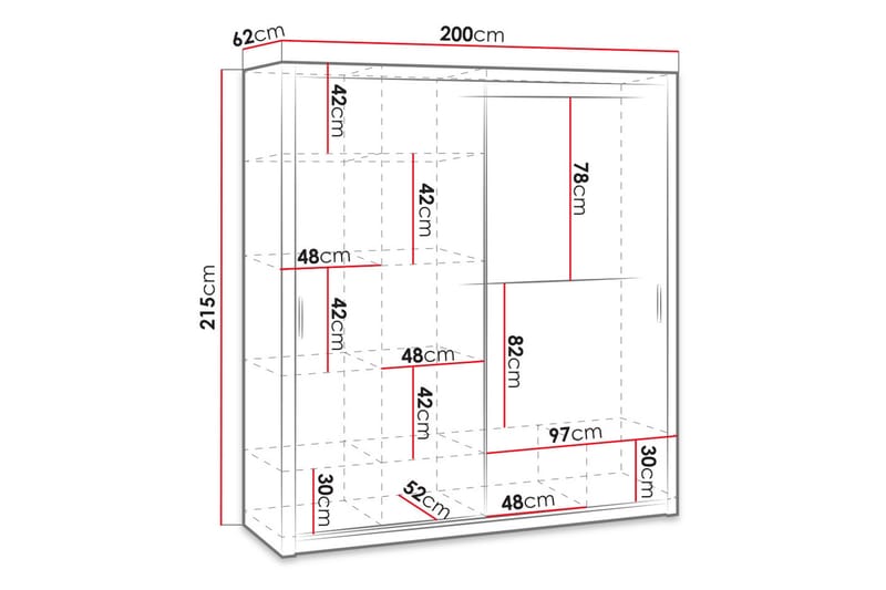 Garderobe Barriga 200 cm med Speil - Hvit - Garderober & garderobesystem