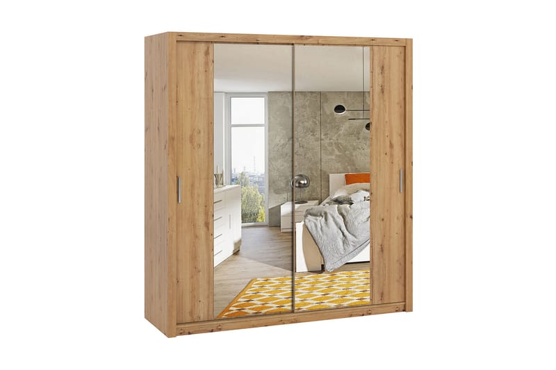 Garderobe Barriga 200 cm med Speil - Natur - Garderober & garderobesystem