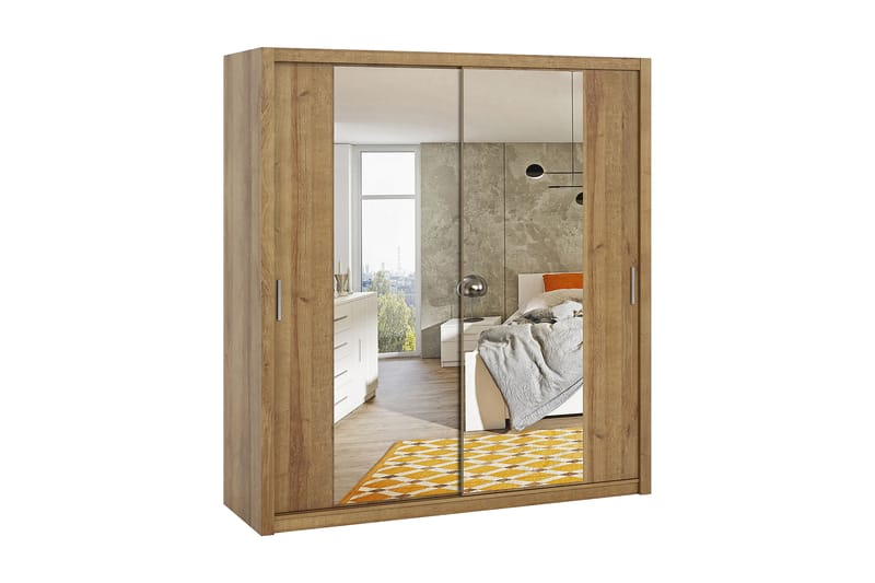 Garderobe Barriga 220 cm med Speil - Gyllen Natur - Garderober & garderobesystem