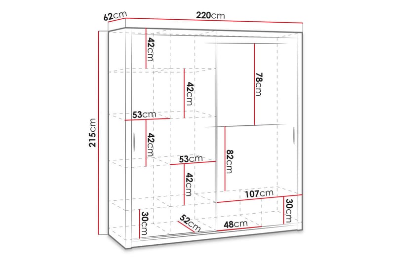 Garderobe Barriga 220 cm med Speil - Hvit - Garderober & garderobesystem