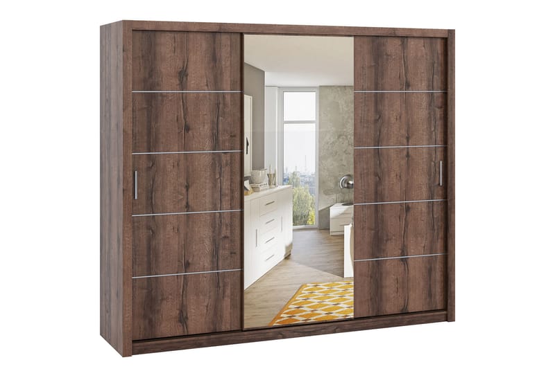 Garderobe Barriga 250 cm med Speil - Natur - Garderober & garderobesystem