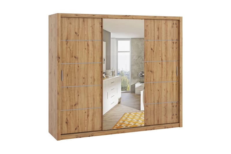 Garderobe Barriga 250 cm med Speil - Natur - Garderober & garderobesystem