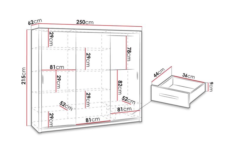 Garderobe Barriga 250 cm med Speil - Natur - Garderober & garderobesystem