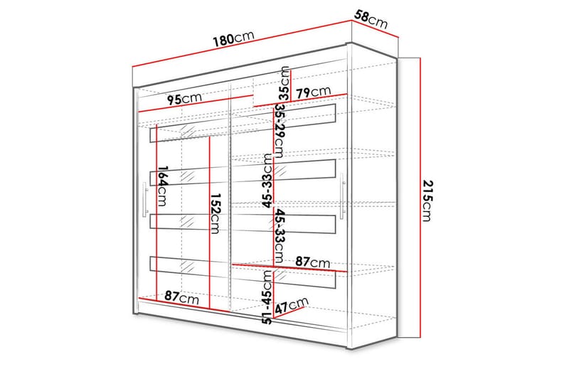 Garderobe Bega 180x57x215 cm - Hvit - Oppbevaring - Garderober & garderobesystem