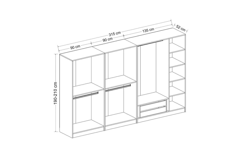 Garderobe Cambrian 315 cm - Eik - Garderober & garderobesystem - Garderobeskap