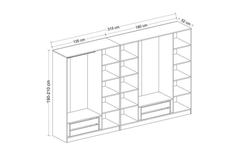 Garderobe Cambrian 315 cm - Eik - Garderober & garderobesystem - Garderobeskap