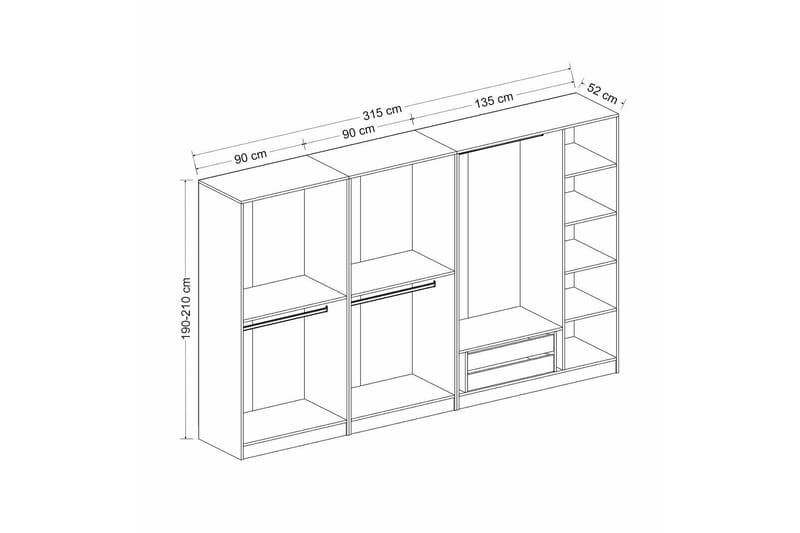 Garderobe Cambrian 315 cm - Hvit - Garderober & garderobesystem - Garderobeskap