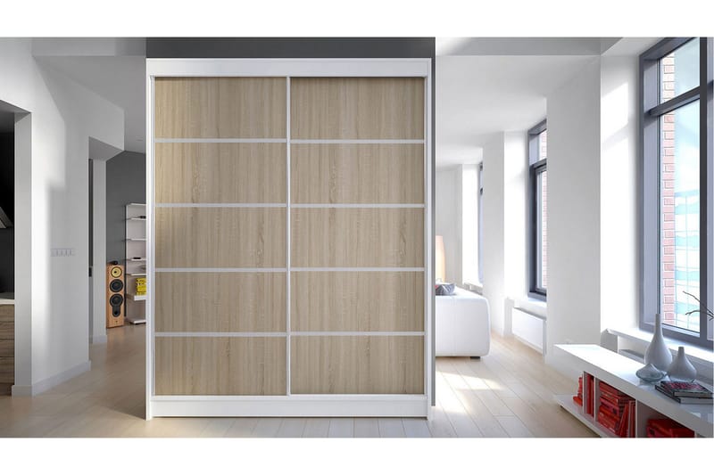 Garderobe Camino LED-belysning - Hvit/Eik - Oppbevaring - Garderober & garderobesystem