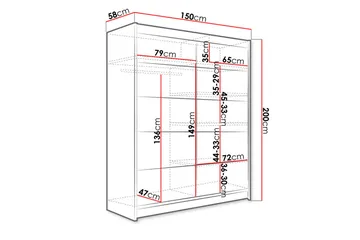 Garderobe Camino LED-belysning - Svart/Hvit - Oppbevaring - Garderober & garderobesystem
