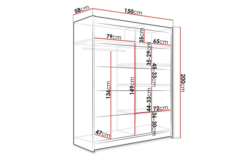 Garderobe Camino LED-belysning - Svart/Hvit - Oppbevaring - Garderober & garderobesystem