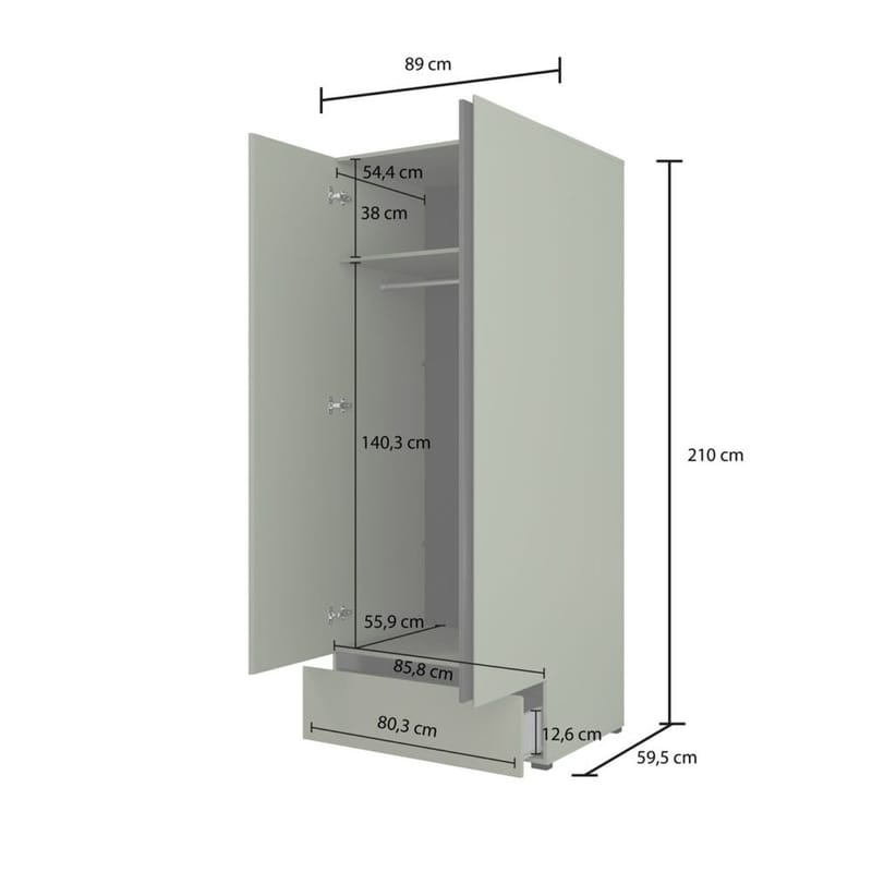 Garderobe Cross S 2 Dører 1 Skuff - Grønn - Oppbevaring - Garderober & garderobesystem