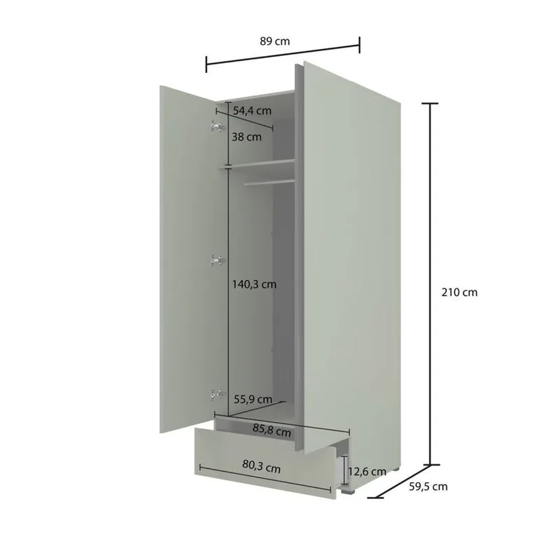 Garderobe Cross S 2 Dører 1 Skuff - Grønn - Oppbevaring - Garderober & garderobesystem