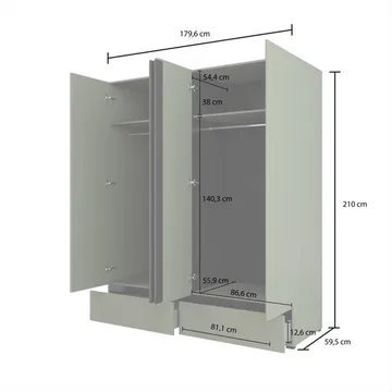 Garderobe Cross S 4 Dører med 2 Skuffer - Grønn - Oppbevaring - Garderober & garderobesystem