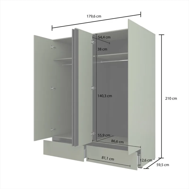 Garderobe Cross S 4 Dører med 2 Skuffer - Grønn - Oppbevaring - Garderober & garderobesystem
