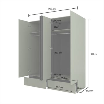 Garderobe Cross S 4 Dører med 2 Skuffer - Grønn - Oppbevaring - Garderober & garderobesystem