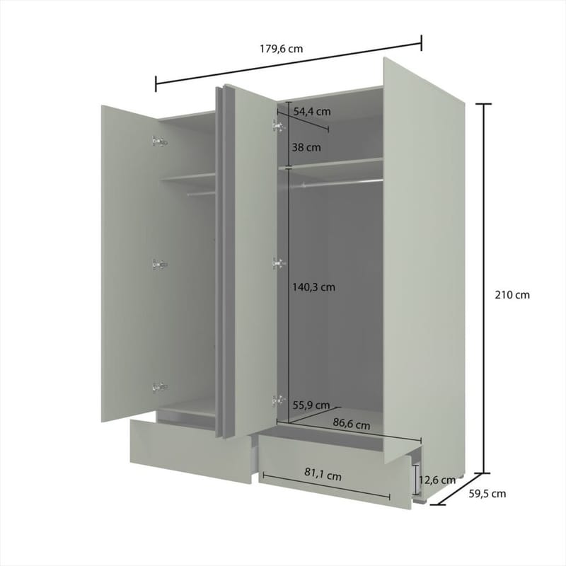 Garderobe Cross S 4 Dører med 2 Skuffer - Grønn - Oppbevaring - Garderober & garderobesystem