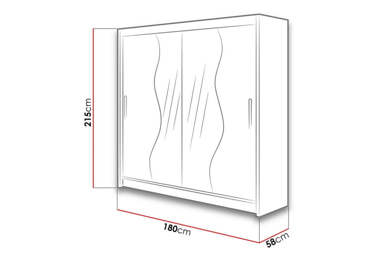 Garderobe Douglas 180x57x215 cm - Svart|Speil|Led-Belysning - Garderober & garderobesystem