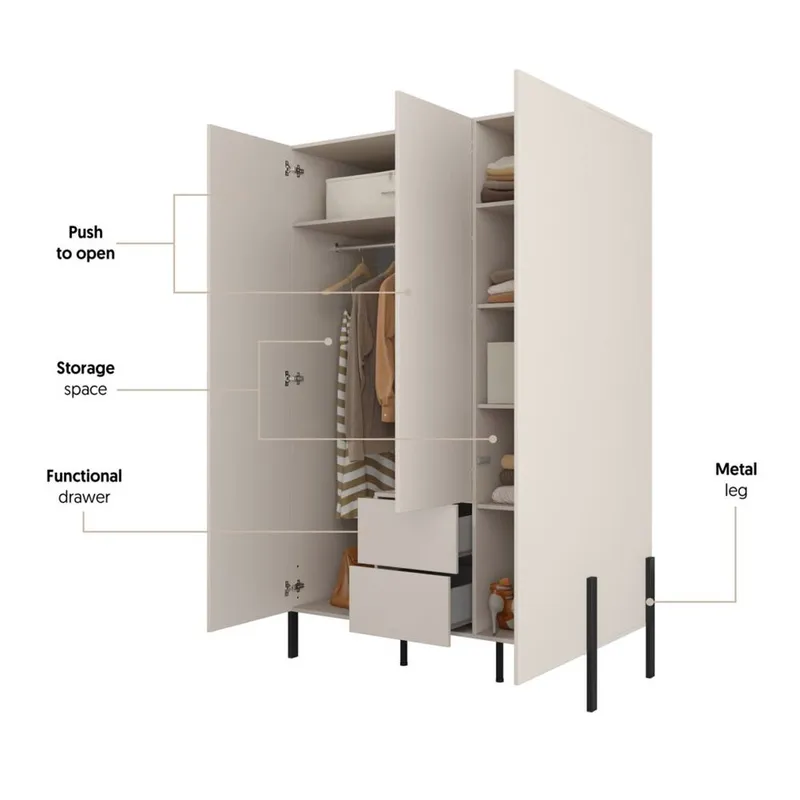 Garderobe Jukon S 3 dører med 2 skuffer - Oppbevaring - Garderober & garderobesystem