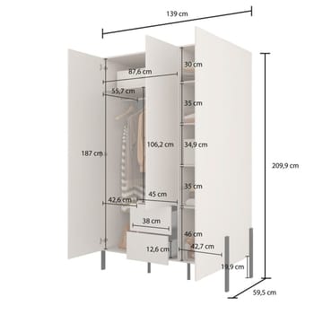 Garderobe Jukon S 3 dører med 2 skuffer - Oppbevaring - Garderober & garderobesystem
